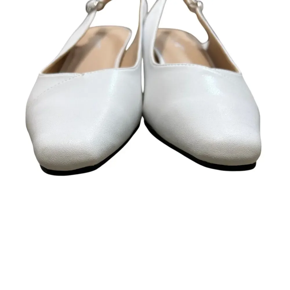 Peerage Luciana Leather Slingback Pumps NWT Women's Sz 11W White Timeless Chic